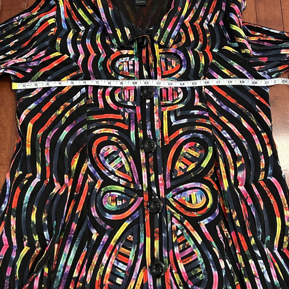 Weavz Multicolor Artistic Long Sleeve Button Down Sheer Top Size XL - Picture 5 of 9